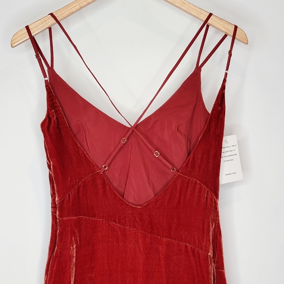 NWT For Love & Lemons Nadine Velvet Maxi Dress Rust Small High Slit - Picture 8 of 11